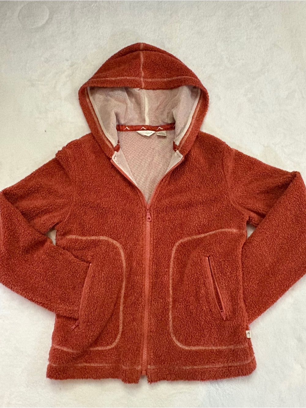 Ladies Hooded Teddy Zip Jacket in Rust